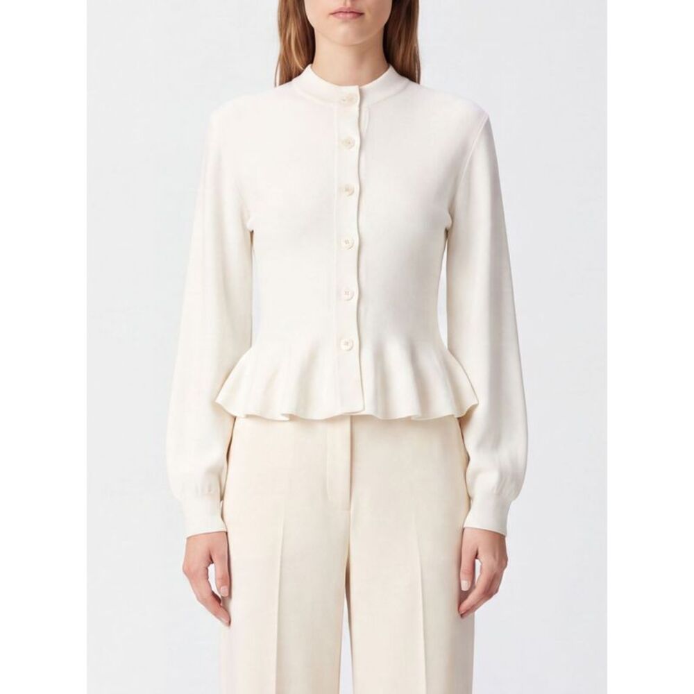 Rotate Women Rotate Slim Fit Wool And Cashmere Blend Cardigan With Ruffled Hem